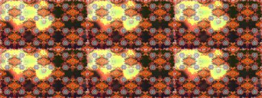 Raster illüstrasyonu. Kahverengi ve gri renkli Asya tekstili. Çiçeklerle suluboya desenleri.