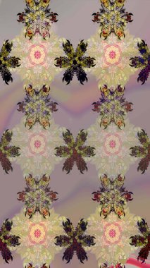 Düz Çiçek Elementleri Tasarımı. Süslü kumaş deseni. Renkli Bahar Teması eskiz kalıbı. Raster illüstrasyonunda çiçek deseni çizimi.