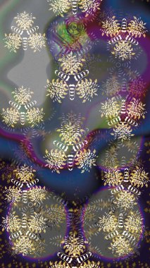 Raster Illustrasyon 'daki Çiçek Deseni' nin son moda çizimi. Düz Çiçek Elementleri Tasarımı. Renkli Yaz Temalı eskiz kalıbı. Gri renkli çiçekler.