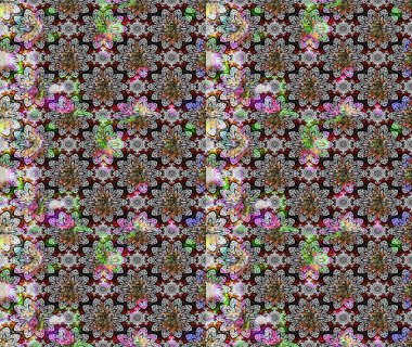 Parlak renkli çiçekleri ve gri renkli yaprakları olan harika bir çiçek deseni. Halk tarzı. Modern çiçek arkaplanı. Moda baskıları için zarif bir şablon.