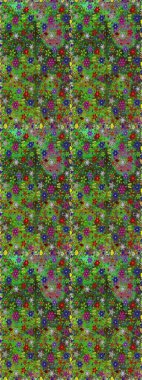 Yeşil ve kahverengi renklerde parlak çiçekli halı ile kusursuz desen..