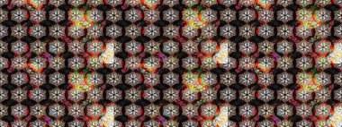 Hediye ambalaj kağıdı, tebrik kartları, posterler ve pankart tasarımı. Siyah renkli çiçekler. Raster düz çiçek çizim deseni.