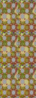 Kahverengi ve gri renkli Asya tekstili. Çiçeklerle suluboya desenli çiçek deseni. Raster illüstrasyonu.