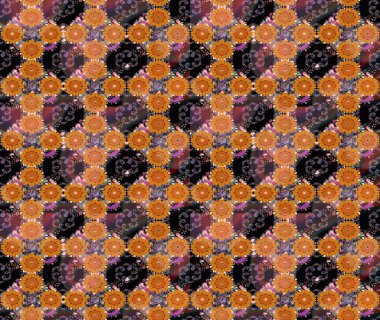 Turuncu renkli parlak çiçekli halı deseni..