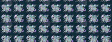 Mavi renkli bitkilerden oluşan parlak çiçekli çizim deseni.