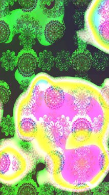 Düz Çiçek Elementleri Tasarımı. Sevimli çiçek raster deseni. Renkli Yaz Temalı eskiz kalıbı. Yeşil renkte çiçekler.