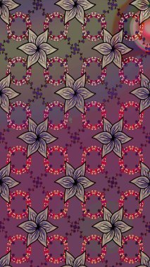 Şirin çiçekli eskiz deseni ve kahverengi renkli yapraklar, suluboya çiçek deseni, duvar kağıdı, kart veya kumaş için fayanslı. Raster illüstrasyonu.