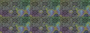 Gri ve yeşil renkli çiçekler. Raster illüstrasyonu. Kusursuz çiçek deseni. Raster illüstrasyonu. Asya tekstil tarzında.