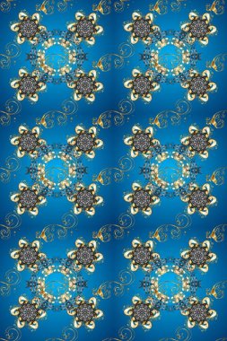 Klasik raster sarısı, kusursuz desen. Klasik klasik klasik arka plan. Geleneksel oryantasyon süsü. Mavi, gri ve nötr renklerde altın elementlerle kusursuz desen.