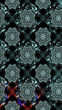 Suluboya çiçekli çiçek deseni. Raster illüstrasyonu. Siyah renklerde Asya tekstili.