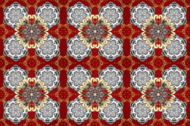 Gri, kırmızı ve kahverengi renklerde, altın elementli, pürüzsüz desenler. Şam tasarım için kusursuz desen.