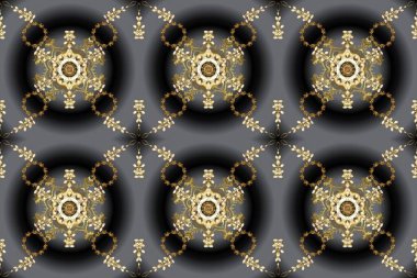 Süslü raster dekorasyonu. Barok tarzında duvar kağıdı tasarımı için kusursuz damaske deseni arkaplanı. Gri ve siyah renklerde altın desenli altın elementler.