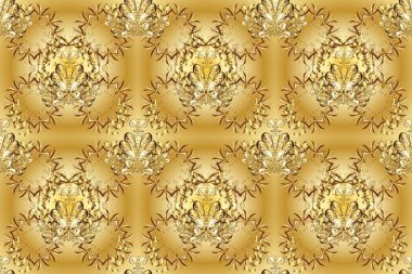 Tarafsız ve gri renklerde altın elementlerle kusursuz klasik desen. Noel, kar tanesi, yeni yıl 2019.