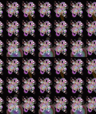 Çiçek desenli çizim. Asya tekstil tarzında. Siyah renkli çiçekler. Raster illüstrasyonu. Raster illüstrasyonu.