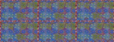 El çizimi çiçek çizimi deseni (fayans). Tekstil için suluboya eskiz deseni. Şirin çiçekli, desenli, mavi renkli çizim deseni.