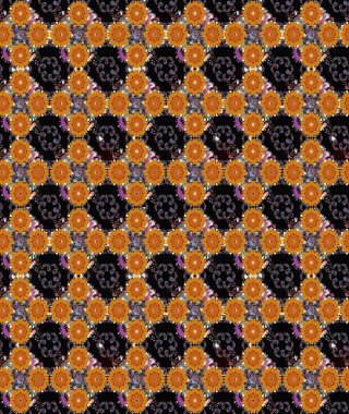 Siyah renkli Asya tekstili. Suluboya çiçekli çiçek deseni. Raster illüstrasyonu.