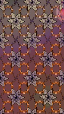 Kahverengi renkli bitkilerden oluşan parlak çiçekli çizim deseni.