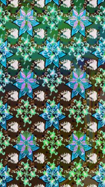 Nazik, narin çiçek arkaplanı. Çiçekli karalama şeklinde Raster çiçek deseni. Yeşil renkte çiçekler.