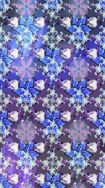 Arkaplan dokusu, duvar kağıdı, mavi renkli çiçek teması. Kabile sanatı boho baskısı, klasik çiçek arkaplanı. Soyut etnik raster çizim kalıbı.