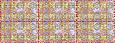 Raster illüstrasyonu. Tarafsız ve bej renklerde. Çiçek buketleriyle klasik tarzda kusursuz desen.