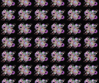 Varicoloblack Raster çizimi. Küçük çiçekteki sevimli çiçek deseni. Birçok siyah soyut çiçekli tropikal çizim deseni.