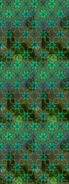 Vadinin yeşil renkli çiçekleri. Soyut etnik raster çizim kalıbı. Çiçekler..