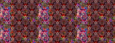 Raster illüstrasyonundaki çiçek desenli çizim. Suluboya tarzında pembe renkte çiçekler.