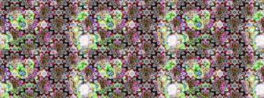 Renkli Bahar Teması eskiz kalıbı. Düz Çiçek Elementleri Tasarımı. Parlak arkaplan eskiz desenli çiçekli fantezi tasarımı.