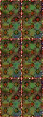 Çiçekli karalama şeklinde Raster çiçek deseni. Raster illüstrasyonu. Yeşil ve kahverengi renklerde bahar çiçekleri..