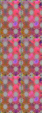 Renkli Bahar Temalı Kusursuz Arkaplan. Düz Çiçek Elementleri Tasarımı. Pembe renkli çiçekler. Raster illüstrasyonunda kusursuz çiçek deseni.