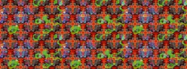 Raster illüstrasyonundaki çiçek desenli çizim. Kırmızı renkte çiçekler.