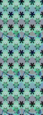 Mavi maviye. Retro tekstil tasarım koleksiyonu. 1950-1960 motifleri. Çiçekli ipek eşarp. El çizimi çiçek elementleri ile soyut çizim raster deseni.