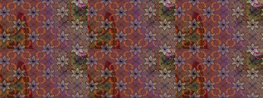 Kumaş desenli papatya çiçeği detayı. Kahverengi ve bej renkli çiçekler.