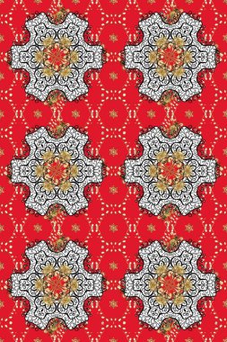 Kusursuz klasik raster altın desenli. Geleneksel oryantasyon süsü. Altın elementlerle kırmızı, siyah ve beyaz renklerde kusursuz desen. Klasik vintage arkaplan.