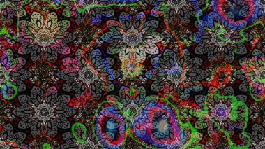 Raster illüstrasyonu. Raster illüstrasyonu. Çiçek desenli çizim. Asya tekstil tarzında. Gri renkli çiçekler.