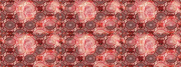 Raster illüstrasyonu. Hint süsü. Pembe ve kırmızı renklerde. Renkli süs kenarı. Kusursuz desen. Çiçek duvar kağıdı.