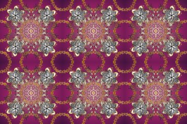 Raster altın pürüzsüz desen. Arkaplan, kumaş, altın duvar kağıdı. Düz elle çizilmiş klasik koleksiyon. Mor, kahverengi ve gri renklerdeki altın desenli altın elementler.