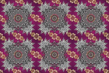 Altın element gri, mor ve kahverengi renklerde. Çizgi sanatı tasarım şablonu için kusursuz sınır. Altın desenli çiçek dekoru. Doğu tarzı element. Davetiyeler, kartlar, web sayfası için Raster illüstrasyonu.