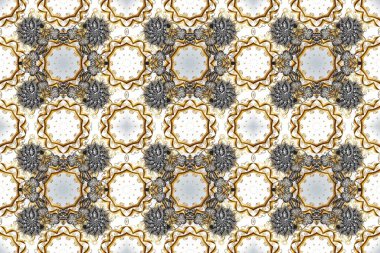 Tekrarlayan elementlerle soyut arkaplan oluşturun. Raster illüstrasyonu. Gri, bej ve altın elementli nötr renklerde altın pürüzsüz desen. Kusursuz, klasik altın desen..