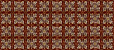 Raster illüstrasyonu. Geleneksel oryantasyon süsü. Klasik klasik klasik arka plan. Kahverengi, kırmızı ve bej renklerde altın elementlerle kusursuz desen. Kusursuz klasik raster altın desenli.