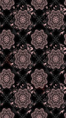 El çizimi çiçek çizimi deseni (fayans). Şirin çiçekli, desenli, siyah renkli renkli bir eskiz. Tekstil için suluboya çizim deseni.