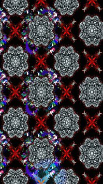 Çiçek desenli çizim. Raster illüstrasyonu. Asya tekstil tarzında. Siyah renkli çiçekler. Raster illüstrasyonu.