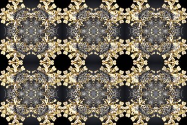 Altın rengi, kusursuz çizim. Senin tasarımın için, duvar kağıdı. Gri, kahverengi ve bej renklerde, altın çiçekli altın desenler. Raster geometrik arkaplanı.