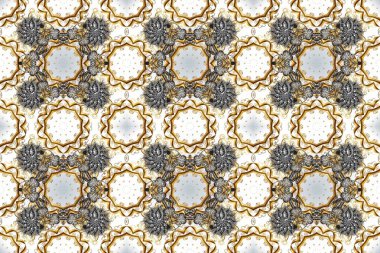 Tekrarlayan elementlerle soyut arkaplan oluşturun. Raster illüstrasyonu. Gri, bej ve altın elementli nötr renklerde altın pürüzsüz desen. Kusursuz, klasik altın desen..