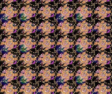 Raster illüstrasyonu. Yumuşak, bahar çiçekleri siyah renklerde. Çiçek ve yapraklı karalama şeklinde Raster çiçek deseni.