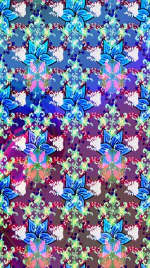 Mavi renkte etnik çiçeklerle süslenmiş zarif bir eskiz. Raster Çiçek İllüstrasyonu güzel tekstil..