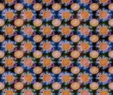 Raster çiçek desenleri çiziyor. Vadinin çiçekleri mavi ve kahverengi renklerde.