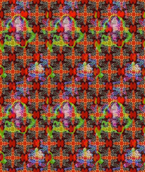 Kırmızı renkte çiçekler. Raster illüstrasyonu. Raster illüstrasyonu. Asya tekstil tarzında. Çiçek desenini çiz.