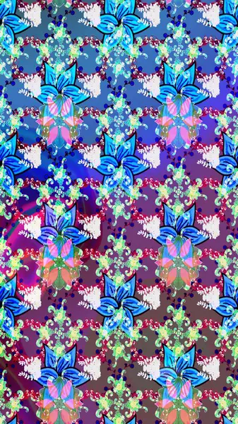 Mavi renkte etnik çiçeklerle süslenmiş zarif bir eskiz. Raster Çiçek İllüstrasyonu güzel tekstil..