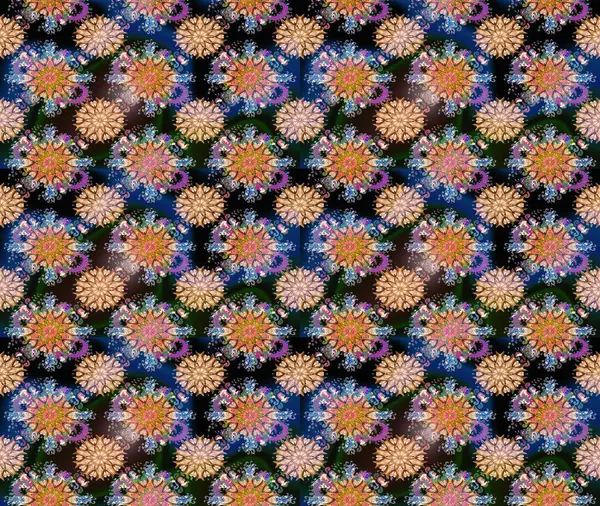 Raster çiçek desenleri çiziyor. Vadinin çiçekleri mavi ve kahverengi renklerde.